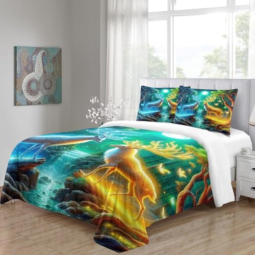 Linge de lit cerf 3D King housse de couette microfibre avec fermeture éclair