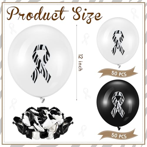 Image of Hungdao 100 Pcs Rare Disease Awareness Balloons Decoration Zebra Ribbon Cancer Awareness Supplies Neuroendocrine Carcinoid Cancer Decor Black and White Balloons Arch for Party Gift