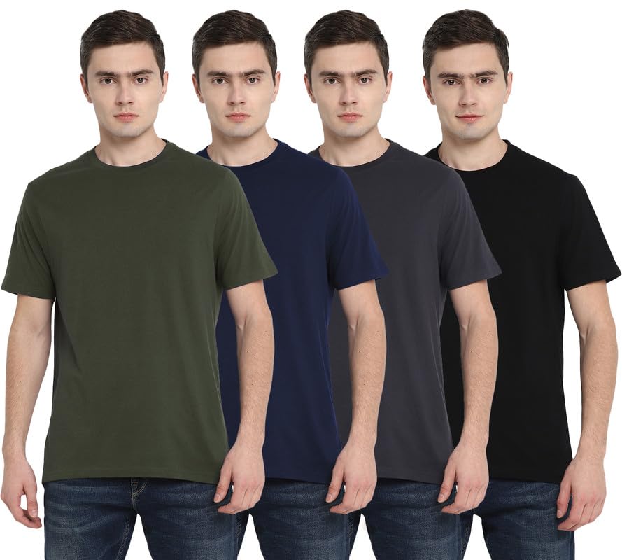 Aventura Outfitters Men's Round Neck 100% Cotton Regular Fit T-Shirt (Pack of 4)