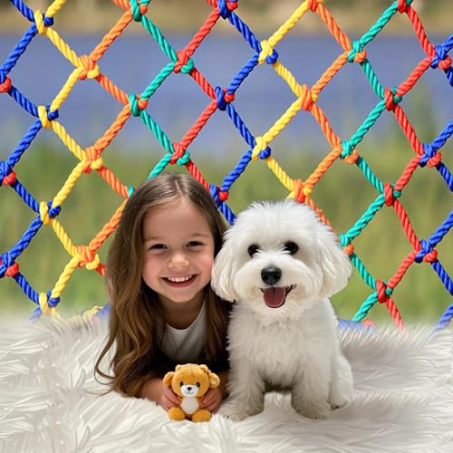 High Strength Rope Nets Polyester Net for Playgrounds,Balconies,Cargo,Tennis Courts,Outdoor Climbing Draw Bridges Kids Monkey Bar Pet Enclosures,Boat Safety Lifeline Netting Width:49.2ft(15m)
