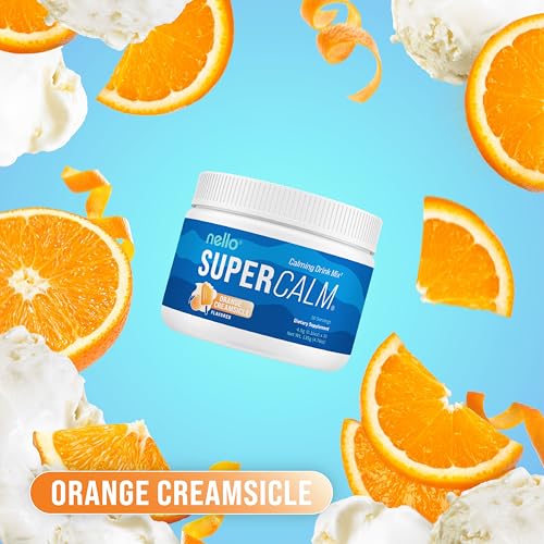 Image of Nello Supercalm Powdered Drink Mix Tub, Cortisol Reducer* and Sleep Aid Supplement, L Theanine, Ksm-66 Ashwagandha, Magnesium Glycinate, Vitamin D 3, No Sugar, Non GMO, 30 Ct, Orange Creamsicle