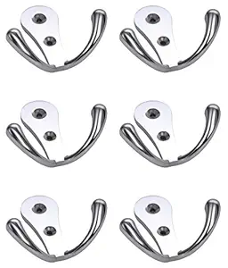 DOCOSS -Pack of 6-Glossy-2 Pin Bathroom Cloth Hanger Wall Robe Hooks Rail for Hanging Keys,Clothes,Towel Steel Hook