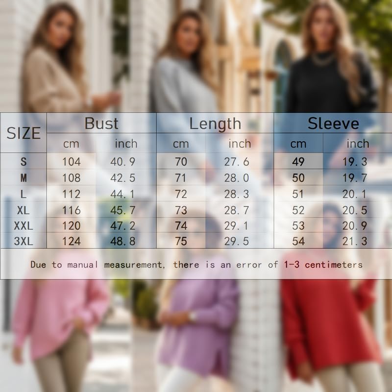 Women's Long Sleeve Sweaters Casual Loose Crewneck Ribbed Knitted Sweater Fall Pullover Split Jumper Tops - Image 5