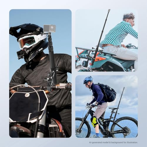 Image of NEEWER Motorcycle Mount Accessories Kit Compatible with GoPro Insta360 DJI, Bike Tail Handlebar Invisible Selfie Stick Double Clamp Holder with Action Camera Adapter for POV Video Recording, GP-30