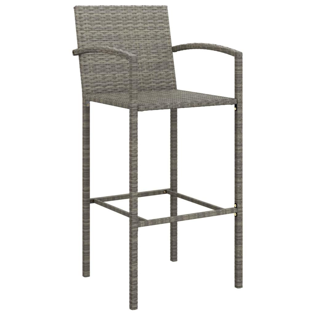 Juego de 7 barras de jardín de poliratán gris con 1 mesa de bar y 6 taburetes, mesa de comedor con tapa de cristal y marco de acero para jardín, terraza, balcón y exterior