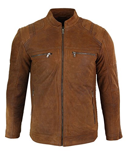 Infinity Veste en Daim véritable pour Homme Style rétro Vintage Biker col Indien Fermeture éclair Cover