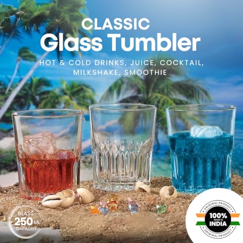 Image of Yera Classic Tumbler Set of 6, 250 ml Each | Transparent | Hot & Cold Drinks, Juice, Cocktail, Milkshake, Smoothie | Ideal for Home, Party, Restaurant, Gifting | Special Occasions