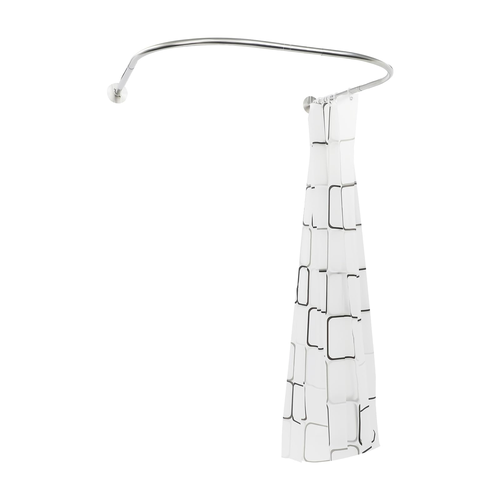 Tringle de douche extensible en forme de U 0,9 à 1,3 m avec rideau de douche, en acier inoxydable, sans perçage, pour salle de bain, WC, balcon