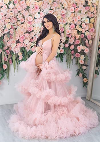 Qqcute Spaghetti Straps Tulle Robe Puffy Bridal Lingerie Tie Front Maternity Dress For Photoshoot Illusion Nightgown Wedding Scarf(Coral,L-Xl) #TOP3