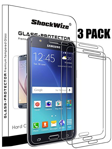 ShockWize [3 Pack] [Tempered Glass] .3mm Thin Ballistic Premium Real Screen Protector for Samsung Galaxy J7 (2015, 2016) [NOT 2017 Model], Clear