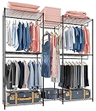 Raybee 5-Tier Wire Garment Rack Heavy Duty Clothing Rack with 8 Adjustable Shelves Hanging Clothes Rack with 5 Hanging Rods Metal Closet Rack for Wardrobe 74.8W X17.7”D X76.8”H Max Load 700LBS, Black