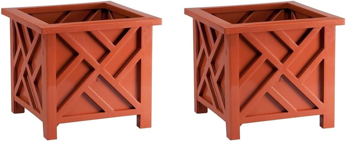 Chippendale Planters. Set of 2 .Terra Cotta. Great for Outdoor Decor, Patio and Lawn Plant Holder