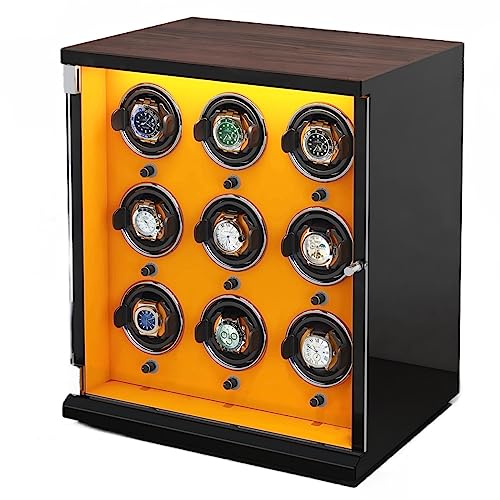 FDTMGW 9 Espacios de bobinado enrolladores de Relojes para Relojes automáticos Almohadas Ajustables para Relojes Caja de presentación con iluminación incorporada Relojes Aptos para Dama y Hombre