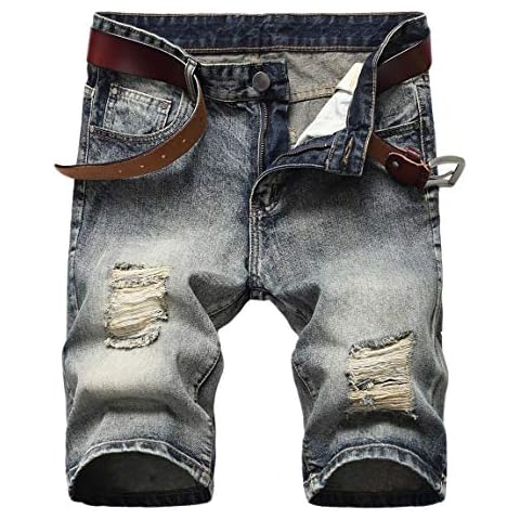 Baylvn Men's Casual Fashion Ripped Short Jeans Slim Fit Denim Short - Blue - 34 Cover