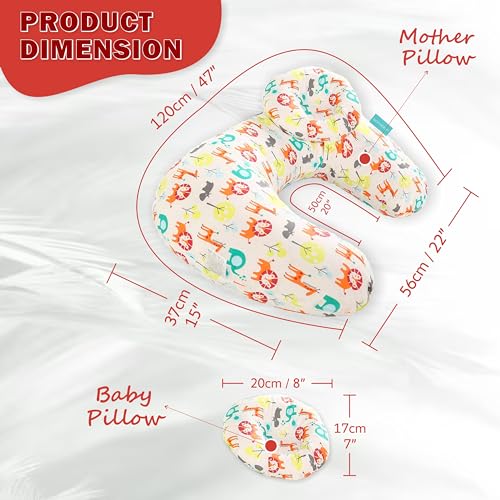 Image of Motherly Maternity Feeding Pillow for Newborn Baby with Detachable Cotton Cover & Convinient Side Pocket, Nursing Pillow with Extra Baby Head Pillow, Infant Support for Baby & Mom Cradle (Zoo)