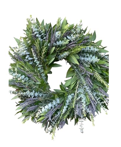 Fresh Aromatic Bay Leaf Rosemary Dried Lavender Eucalyptus Wreath — Front Door| Aroma | Home Decor | Handcrafted | Gift | Spring| Valentines (20" Outer Diameter)