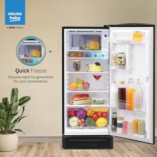 Image of Voltas Beko, A Tata Product 183 L, 5-Star Single Door Direct Cool Refrigerator with Fresh Box Technology (RDC215V / 5W0DGR0M0B00GO, Dark Grey)
