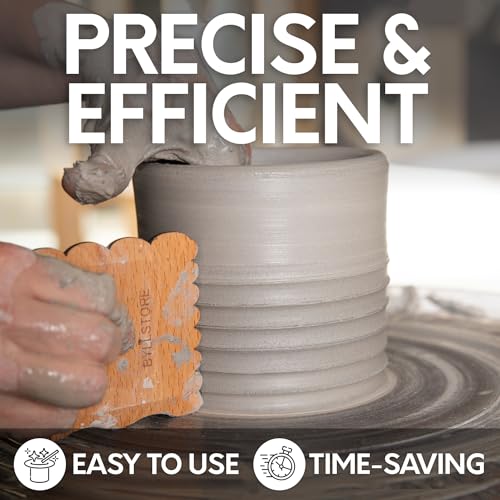 Byllstore Pottery Ribs & Trimming Tools | 2 Foot Shaper Tools | 4 Clay Texture Ribs | Solid Beech Wood | Several Pack Options (4-Pack) - Thumbnail 2