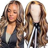 13x4 HD Body Wave Highlight Ombre Lace Front Wig Human Hair Pre Plucked 4/27 Honey Blonde Lace Front