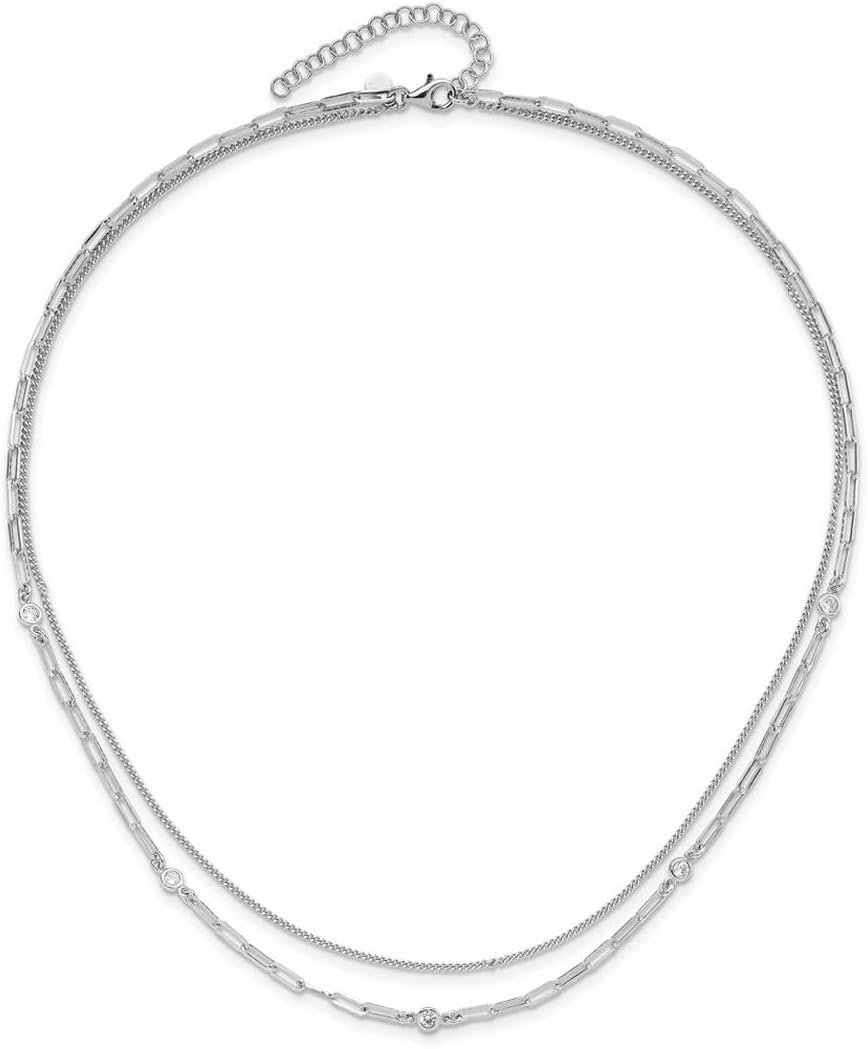 JewelryWeb 4.3mm 925 Sterling Silver Rhodium Plated Cubic Zirconia 2 Strand With 2in Extension Necklace 17 Inch Strand Necklace for Women