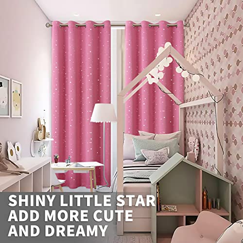 Image of BGment Pink Star Blackout Curtains for Kid's Bedroom - Grommet Thermal Insulated Room Darkening Printed Curtains for Living Room, Set of 2 Panels, 52 x 95 Inch