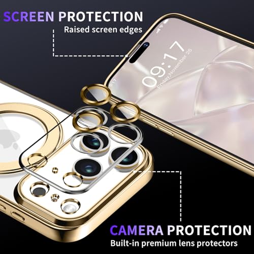 Image of Magnetic for iPhone 17 Pro Case with Invisible Stand[Compatible with MagSafe][Full Camera Lens Protector][Military Drop Protection] Shockproof Not Yellowing Clear Slim Soft for Women Men