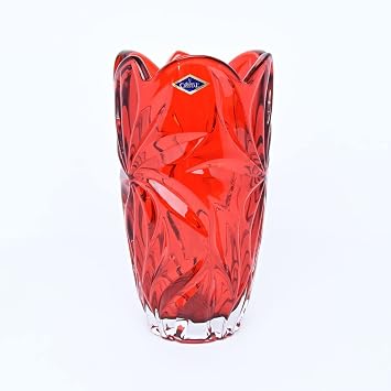 Bohemia Crystal AU52630 11.25" Flowers Vase Flora. Lead-Free Crystal, Flower Jar, Red