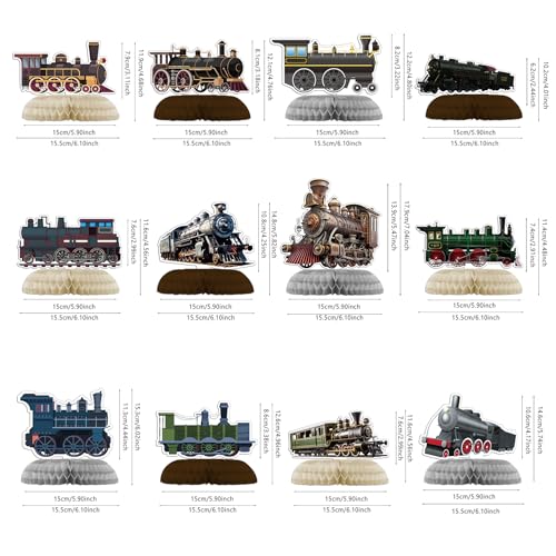 POMNUG 12-Pack Zug Waben Mittelstücke Retro Zug Mittelstücke Tischdekorationen Zug Tischdecken für Zug Party Dekorationen Zug Party Zubehör