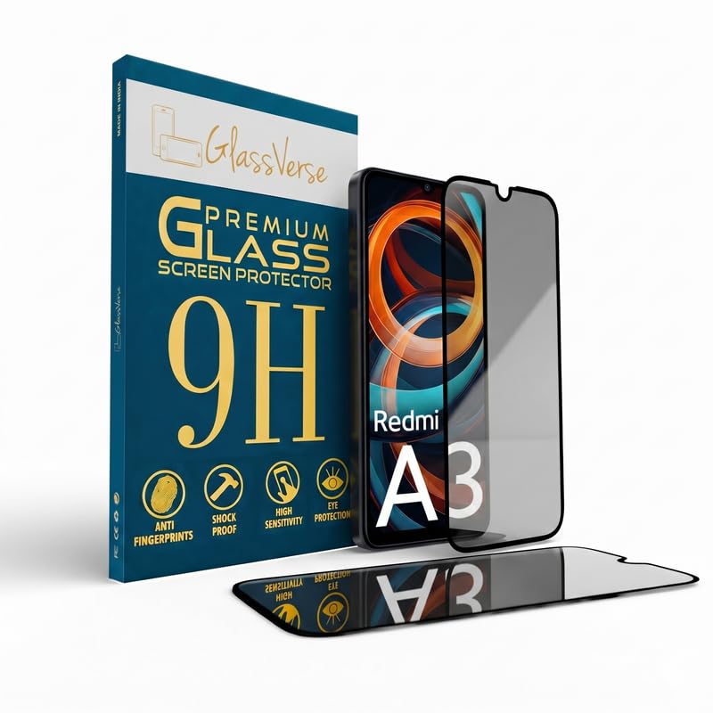 Image of GlassVerse Ultra Privacy Tempered Glass For Redmi A3 (Pack Of 2) with Free Installation Kit. Edge To Edge. (In-Screen FingerPrint Lock will not work with the Privacy Guard) - 6.71 inch