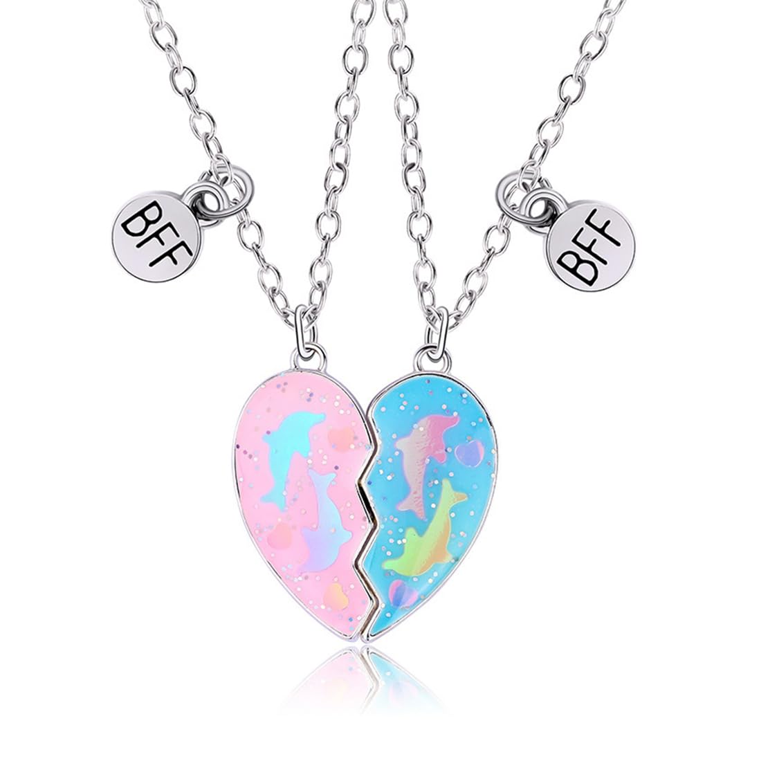 Pack of 2 Love Necklaces BFF Necklaces Friendship Best Friends BFF Friendship Necklace Birthday Pendant Cute Magnetic Necklace for Best Girls as a Gift