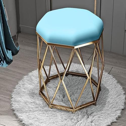 Taburete redondo de terciopelo otomano elegante silla de maquillaje y mesa auxiliar de felpa para sala de estar, dormitorio, porche, tocador, color azul