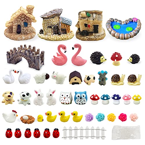 Dracarys Selected 50 Pieces Fairy Garden Accessories, Animals, Miniature Figurines, Micro Landscape Ornaments Kit, DIY, Environmental Resin