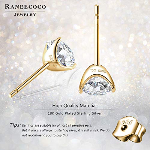 "Stunning Flame" 18K Gold Plated Silver Brilliant Cut Simulated Diamond Cubic Zirconia Stud Earrings(Yellow-Gold-Plated-Silver, 1.0) #TOP1