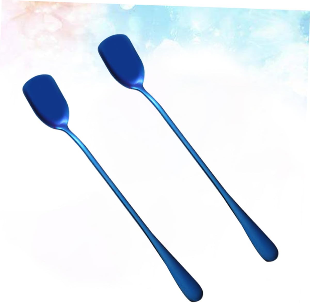 Artibetter 6pcs Stainless Steel Ice Spoon and Stirring Spoon Set Long Handle Blue for Ice Cream and Cocktail Mixing in Kitchen and Bar