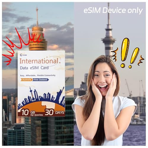 Australia & New Zealand eSIM: 10GB High-Speed Data 30-Day Prepaid Plan, Unlimited Low Data,No Roaming, Easy Activation, Hotspot Support, No SIM Card