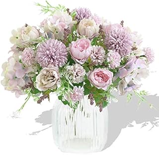 Artificial Flowers, 2 Pcs Fake Peony Silk Light Purple Hydrangea Bouquet Decor Plastic Carnations Daisy Realistic Flower Arrangements Wedding Decoration Table Centerpieces,for Home Office Party Decor