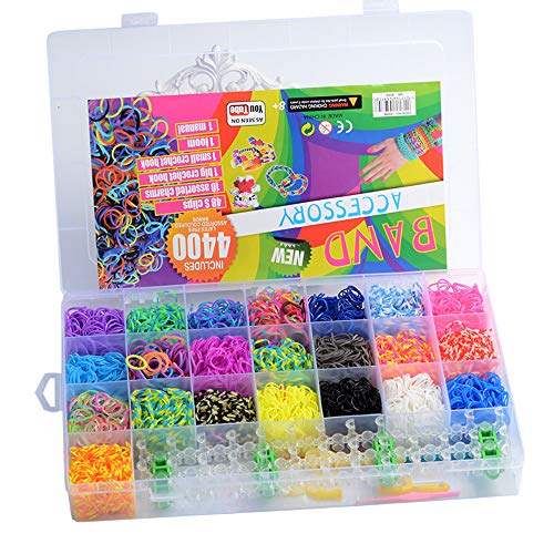 HOMEJIA 4400 Pcs Rainbow Rubber Bands et DIY Crafts Bracelets Making Accessoires Kit pour Enfants Adultes Loom DIY Crafts avec Clear Case