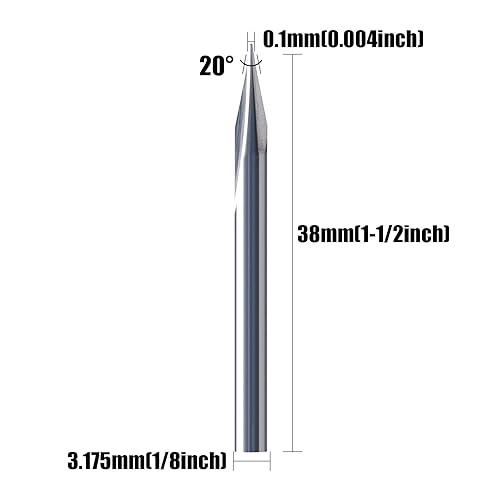 Miniatura 9 de 5 brocas de grabado CNC, brocas de 60 grados en V con ranura recta de 2 flautas vástago de 18 pulgadas, punta de 0.004 in, herramientas de carburo