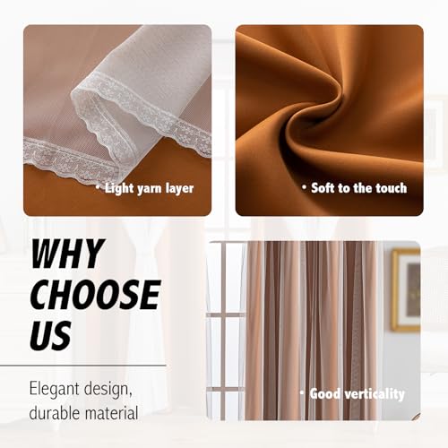 Image of Anytime Double Layer Blackout Curtains 2 Panels,52Wx108L,Orange | Sheer And Fabric Window Drapes Grommet Top Solid Color Bedroom Living Room Home Decor