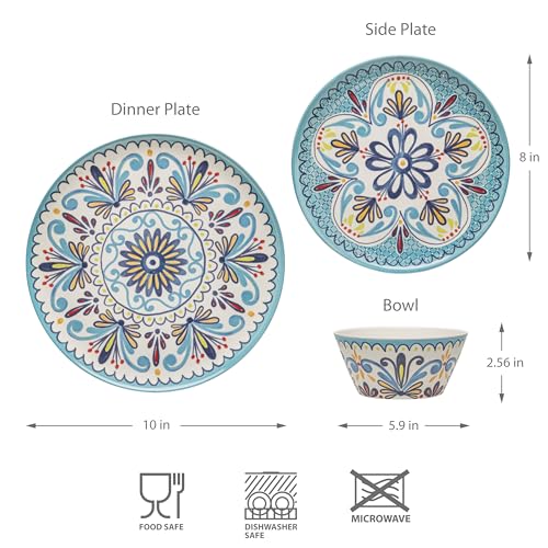Bzyoo 12-Piece Melamine Dinnerware Set - Madallion | Lightweight, Durable, BPA-Free | Dishwasher Safe Dish Set for Indoor & Outdoor Use - Perfect for Camping, BBQs, Kids Parties by bzyoo - Used condition - Image 6