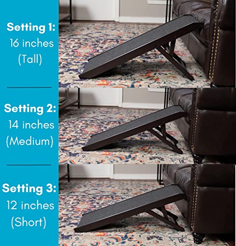 BIRDROCK HOME Adjustable Pet Ramp for Small Dogs, Cats, Puppies - Foldable Wooden Dog Ramp for Couch, Bed, Car - Indoor or Outdoor- Safe, Portable, Non-Slip Carpet - 16", Espresso by BIRDROCK HOME - Used condition - Image 5