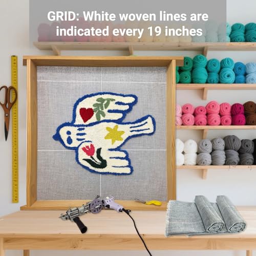 Primary Tufting Cloth with Marked Lines, Large Size Needlework Fabric, Monk's Cloth for Tufting Gun, Rug-Punch, Punch Needle, Tuft The Word, 85''x158''