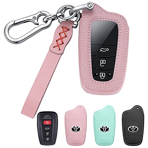 LEKEスマートキーケース トヨタに適用、TOYOTA キーケース キーチェーン、優質な革を使用し、耐衝撃、スクラッチ防止、防臭キーホルダー 、カーリモコンキーホルダー、カーリモコン飾り保護付属品、TOYOTA新型プリウス50系 プリウス50後期 2019年新型 カローラスポーツ カローラセダン カローラツーリング 新型 RAV4 新型 カムリ 70 ランドクルーザー プラド 150 後期 (2017年9月~後期型) トヨタ 86 (2017年10月~後期型)など色々な車種に適用する(ピンク)