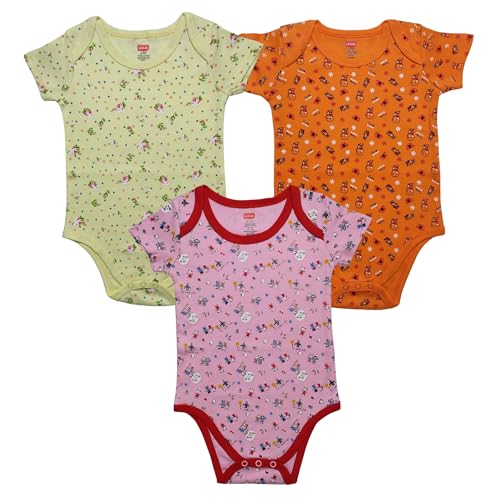 Image of LuvLap Baby Boys & Girls 100% Cotton Half Sleeve Romper /Bodysuit, Pack Of 3