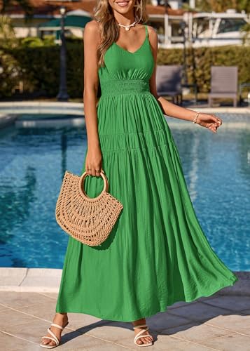 Image of KIRUNDO Maxi Dresses for Women 2026 Summer Sleeveless Spaghetti Strap Long Flowy Beach Vacation Dress Boho A Line Sundress