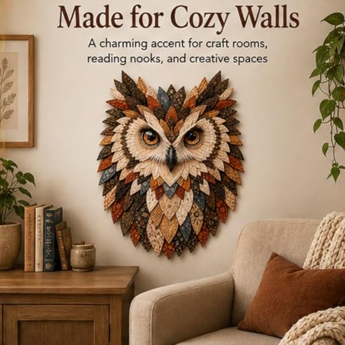 Layered Fabric Owl Wall Art DIY Sewing Kit, Vintage Patchwork Hanging Animal Ornament with Feather Accents, Beginner‑Friendly Handmade Craft, Festive Christmas Gift for Creative Adult Craft - Image 3