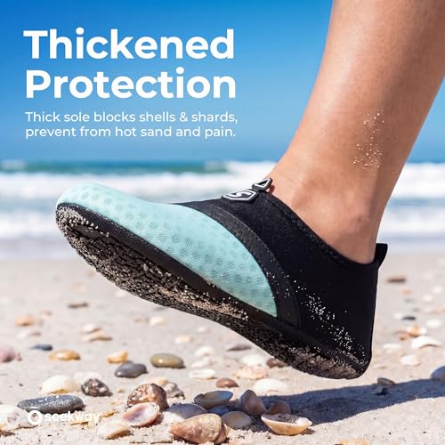 Image of SEEKWAY Water Shoes Quick-Dry Aqua Socks Barefoot Slip-on for Beach Pool Swim River Yoga Lake Surf Women Men Black SK001