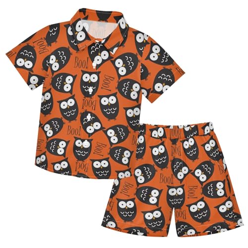 Seamless Cute Owls Boo Birds Short Sleeve Hawaiian Button Down Shirts and Short Sets for Boys Toddler Summer Outfits