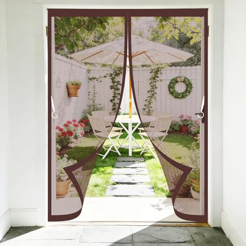 Moustiquaire porte magnétique 215x210 cm marron sans perçage