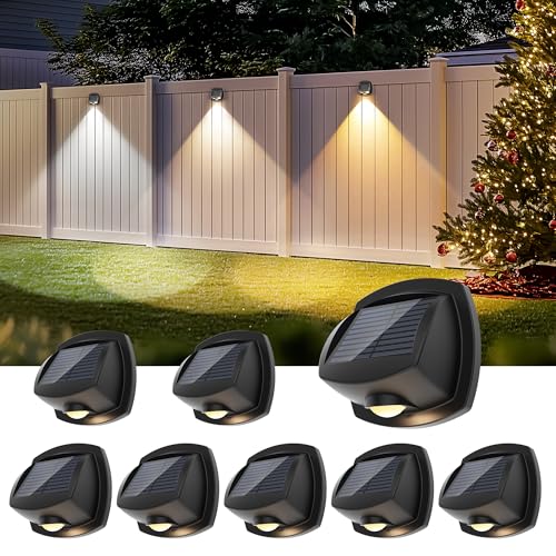 AUDERWIN Solar Fence Lights Outdoor Waterproof IP65 Solar Wall Lights Outside Dual Color Led Solar Powered Fence Lights Outdoor Backyard, Wall Lights for Porch, Patio, Stairs, Pool, Yard, Deck 8 Pack